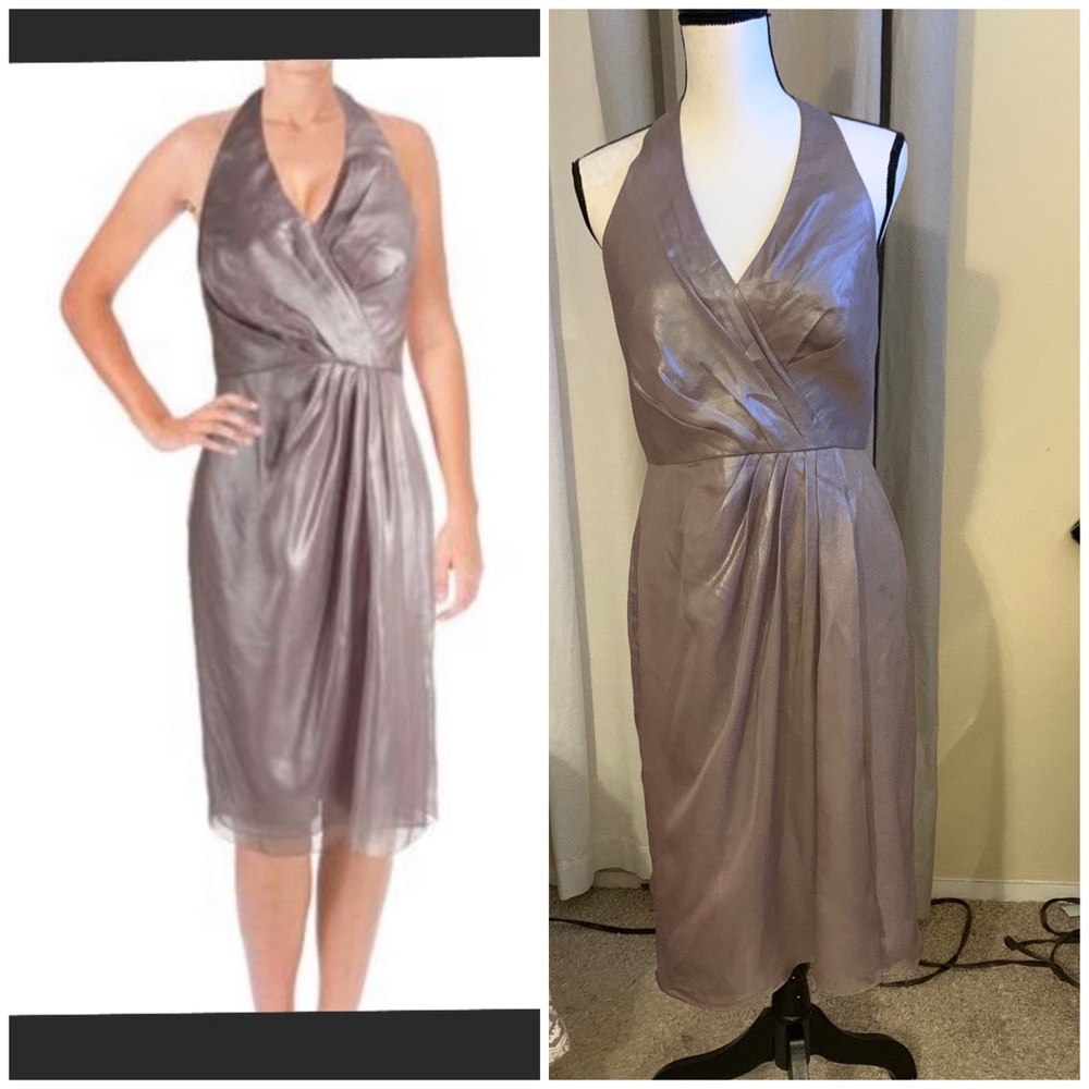$248 Vera Wang Chiffon Metallic Halter dress sz 8